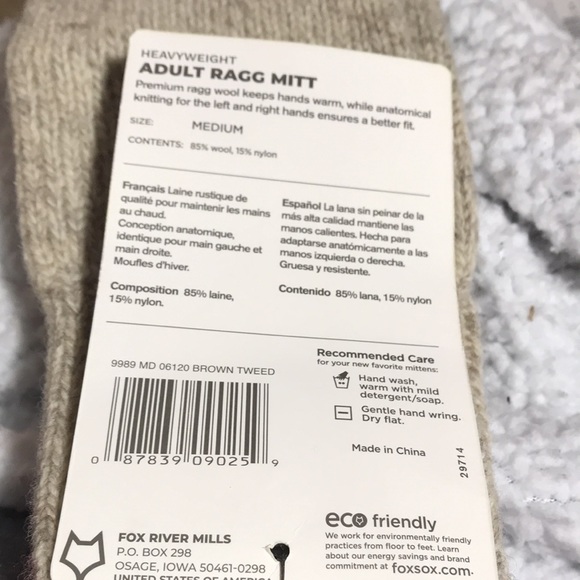 Fox River Ragg Wool Heavyweight Mitt/Mittens Brown Tweed Medium NWT Wool Blend - Picture 4 of 5